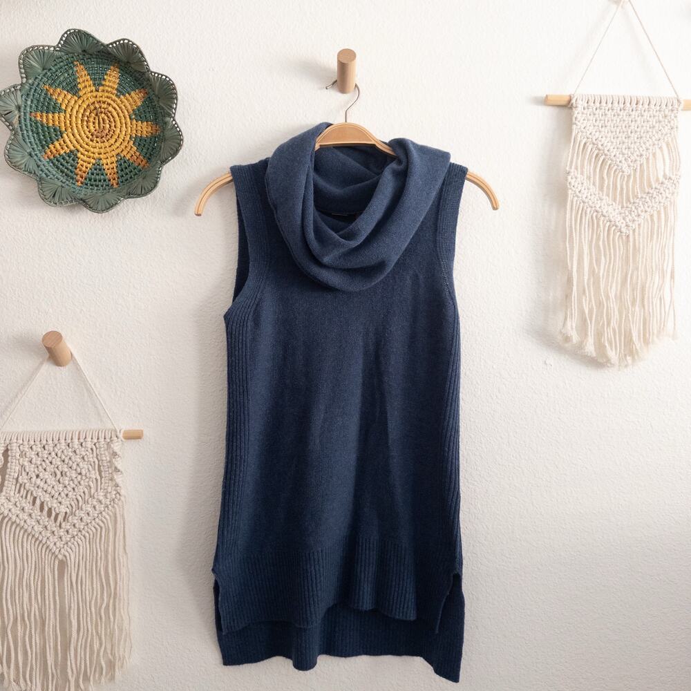 Elie Tahari Sleeveless Blue Cowlneck Wool Cashmere Sweater Size Small